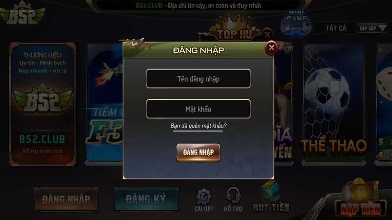 Hướng dẫn các bước đăng nhập B52CLUB